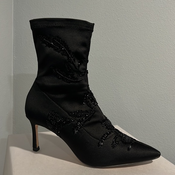 Zara Basics Black Satin Beaded Booties Boots - Picture 5 of 14